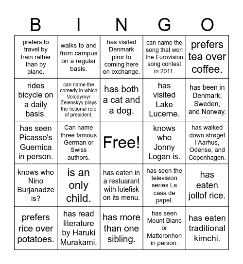 Find someone who . . . Bingo Card