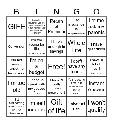 Life Bingo Card