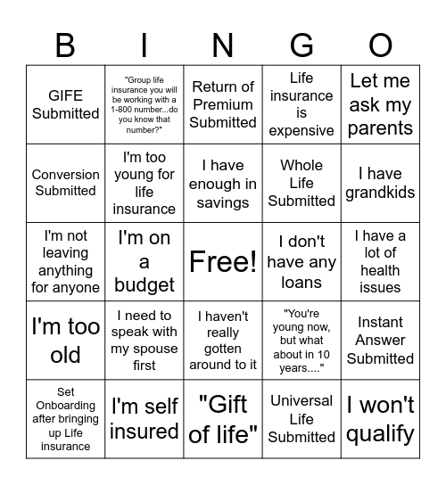 Life Bingo Card