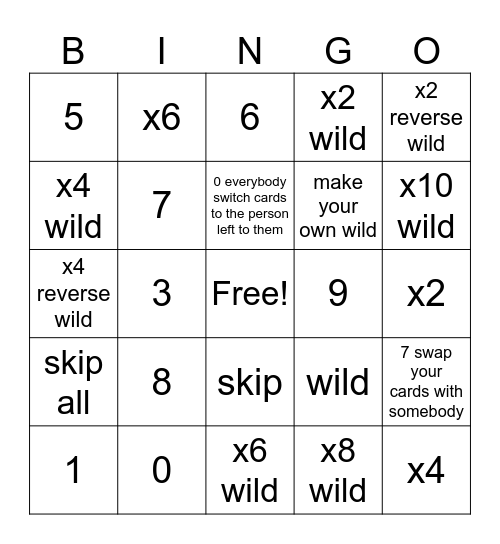 Combined Uno Bingo Card