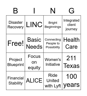 United Way of Greater Houston Bingo Card