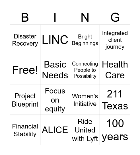 United Way of Greater Houston Bingo Card