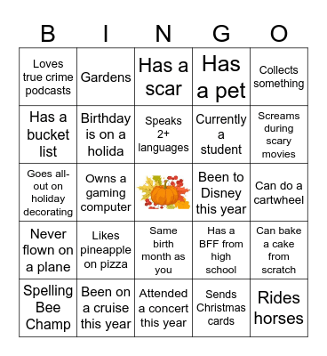 Fall Fun Bingo Card