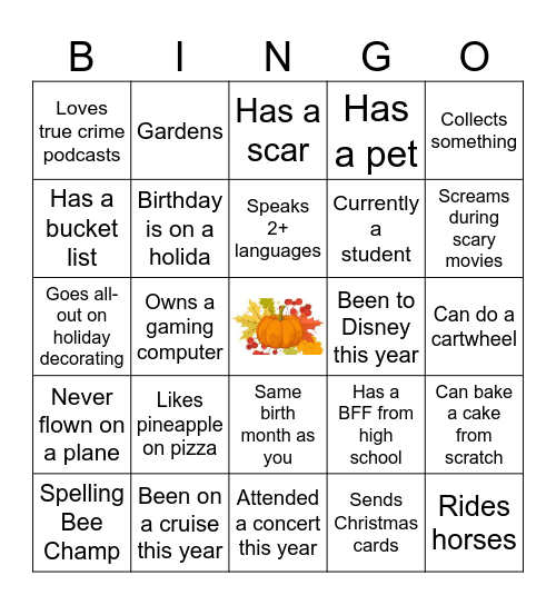 Fall Fun Bingo Card