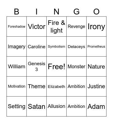 Frankenstein Bingo Card