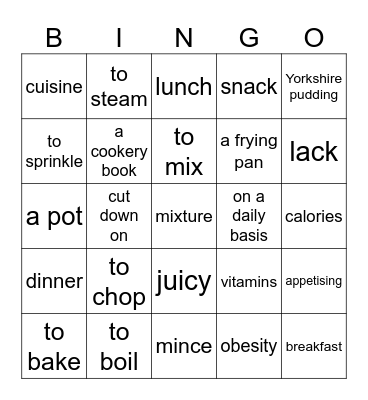 Culinary Bingo Card