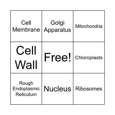 Plant Cell Organelle Bingo Card