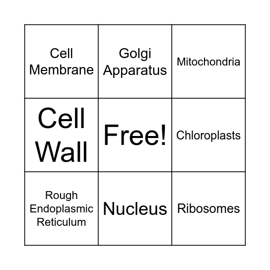 Plant Cell Organelle Bingo Card