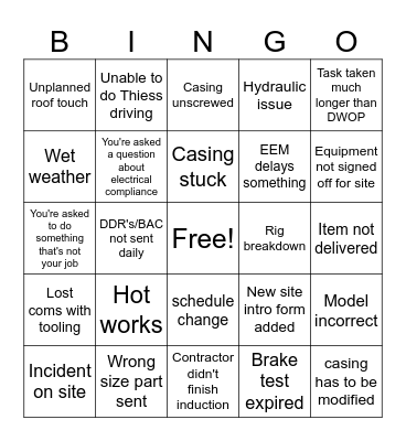 Mitchell's Bingo Card