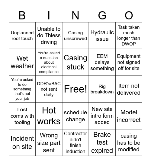 Mitchell's Bingo Card