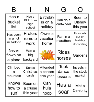 Fall Fun Bingo Card