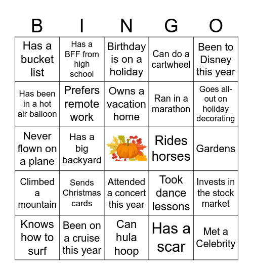 Fall Fun Bingo Card