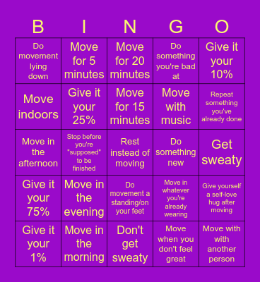 Feel Good Fitness Bingo Card