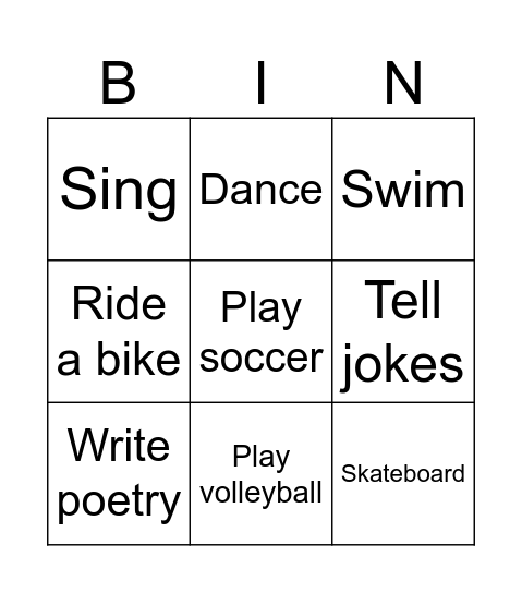 Can you? Bingo Card