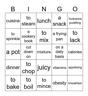 Culinary Bingo Card