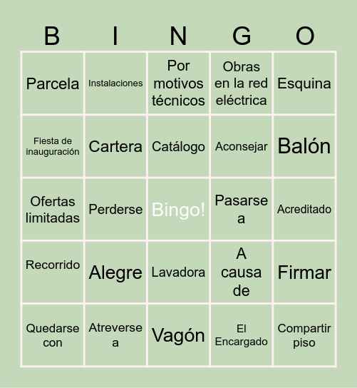 Definiciones y palabras Bingo Card
