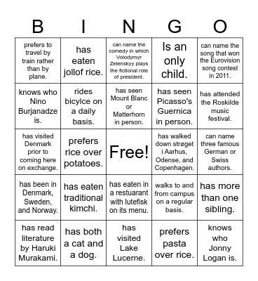 Find someone who . . . Bingo Card