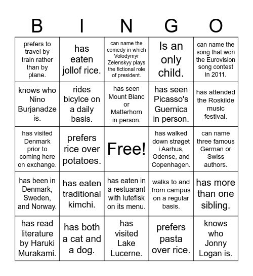 Find someone who . . . Bingo Card