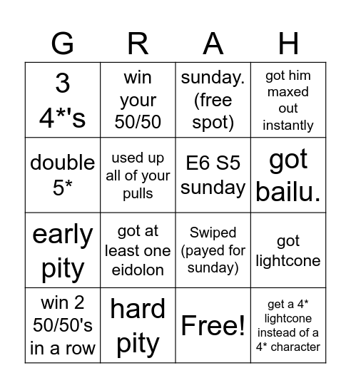 Sunday bingo Card