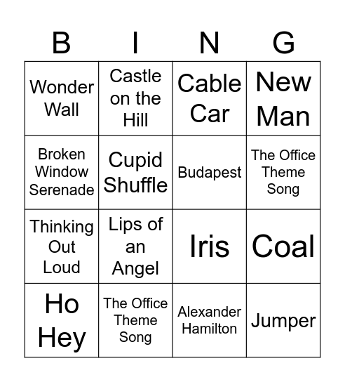 What's Drew Been Listenin To Bingo Card