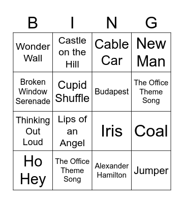 What's Drew Been Listenin To Bingo Card
