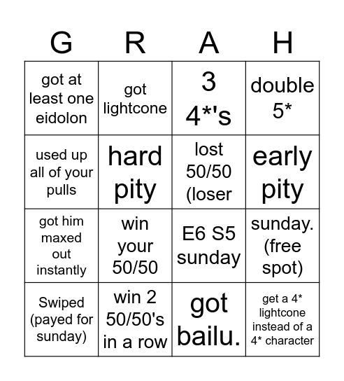 Sunday bingo Card