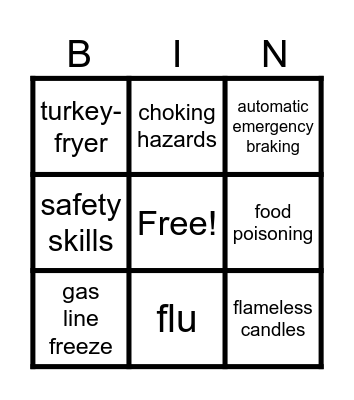 Holiday Safety BINGO Card