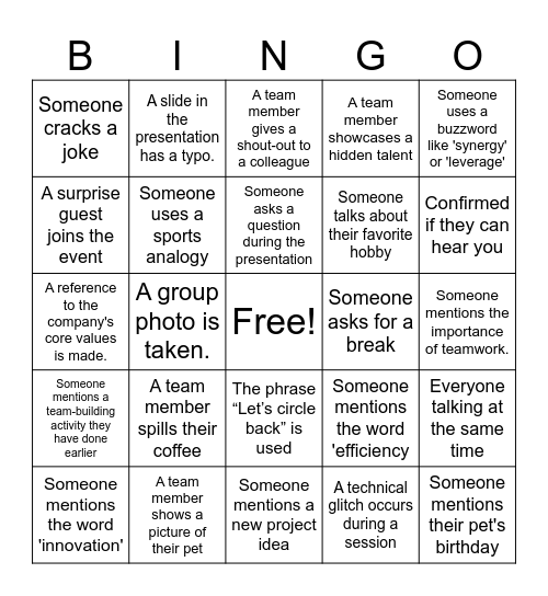 Tech Offsite Bingo Card