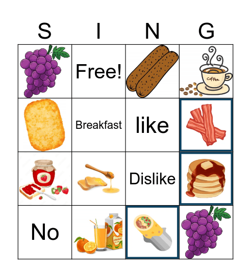 Breakfast Bingo Card