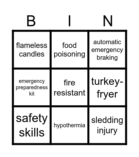 Holiday Safety BINGO Card