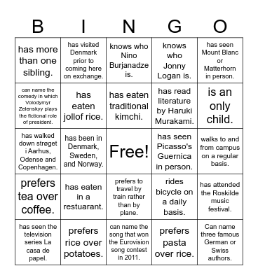 Find someone who . . . Bingo Card