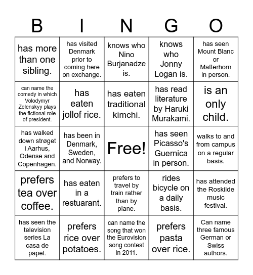 Find someone who . . . Bingo Card