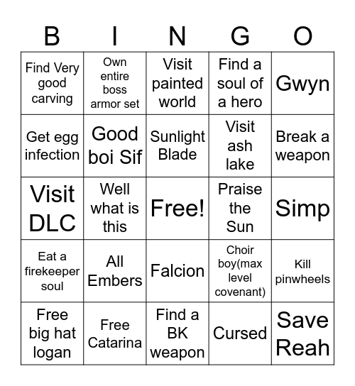 Dark souls 1 challenge Bingo Card