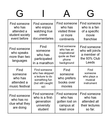 The 93% Club Leeds Bingo Card