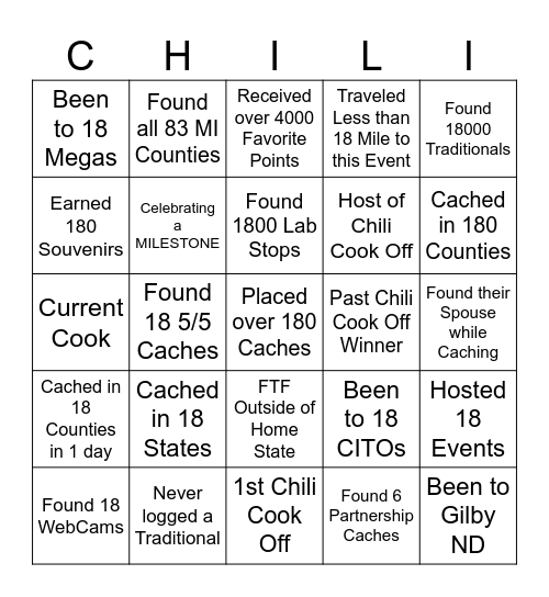 18th Chili Cook Off! Bingo Card
