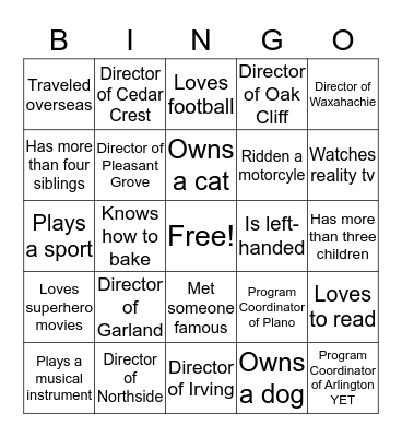 Meet the Directors Bingo Card