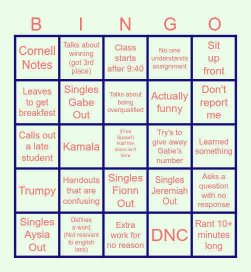 English 103 (Survivable Edition) Bingo Card