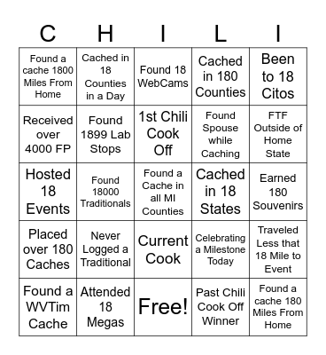 18th CHILI COOK OFF Bingo Card