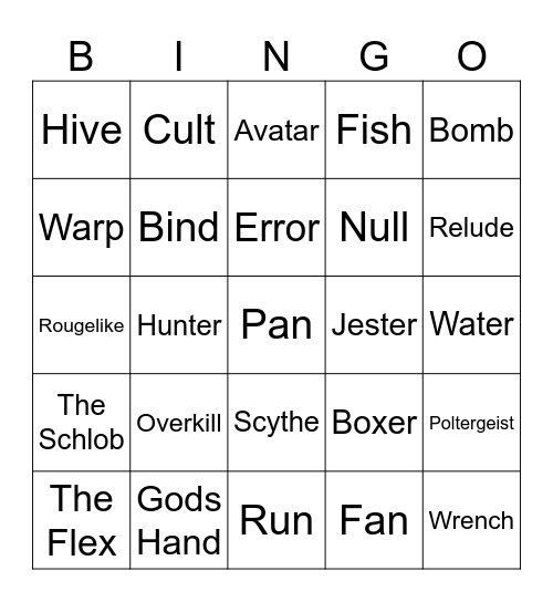 Slap Battles Gloves Bingo Card