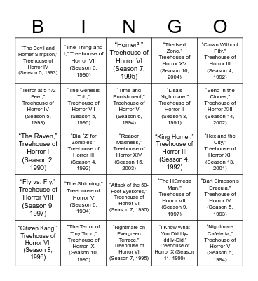 Best Segments from The Simpsons Treehouse of Horror Bingo Card