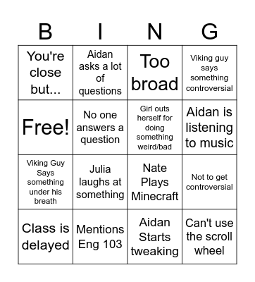 English 101 Bingo Card