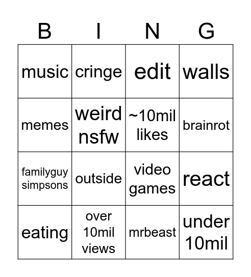 Untitled Bingo Card