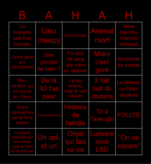 Horreur Bingo Card