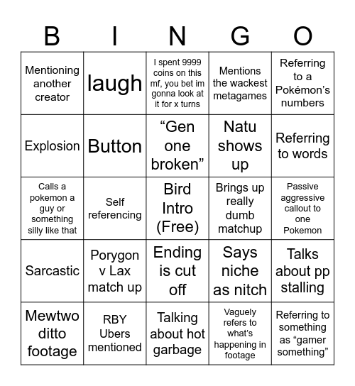 Reverend Bingo Card