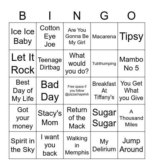 One Hit Wonders Bingo Card