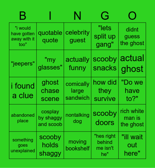 scooby doo Bingo Card