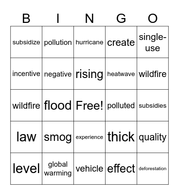 Unit 3 Bingo Card