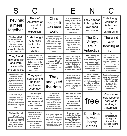 Life on Earth-and Beyond! Inferencing Bingo Card