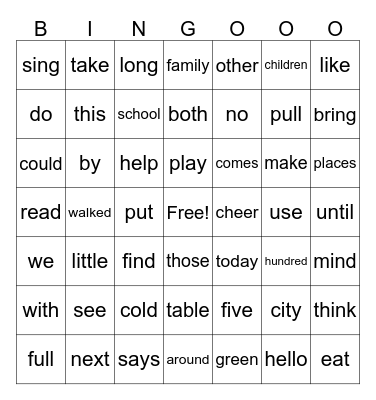 JOURNEYS UNIT ONE SIGHT WORDS Bingo Card