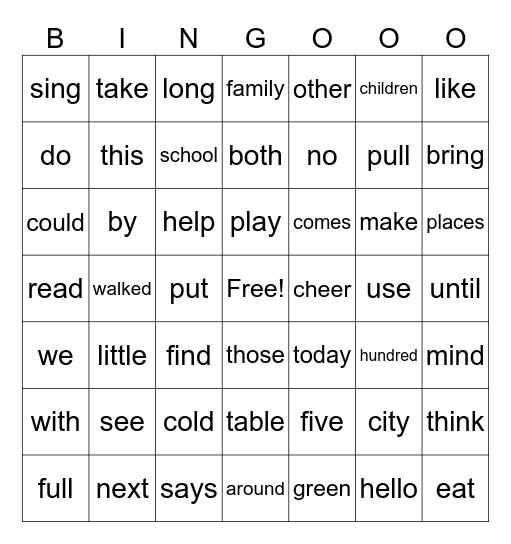 JOURNEYS UNIT ONE SIGHT WORDS Bingo Card